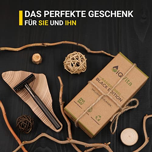 iQVita Rasierhobel - Metall - Schwarz- inkl. 10 Klingen - Safety Razor + eBook - Image 7
