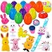 12 PCs Toys Filled Easter Eggs, 3.25" Jumbo Colorful Prefilled Plastic Eggs with Wind-up Bunny Rabbit Toys Include LED Necklace, Bracelet, Ring