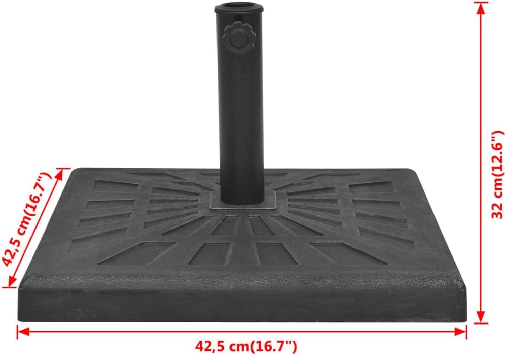 vidaXL Saturday Umbrella Base, Resin Material with Steel Elements, Suitable for 1.5" and 1.9" Umbrella Poles, Weather-Resistant, Square Design in Black, Decorative & Practical