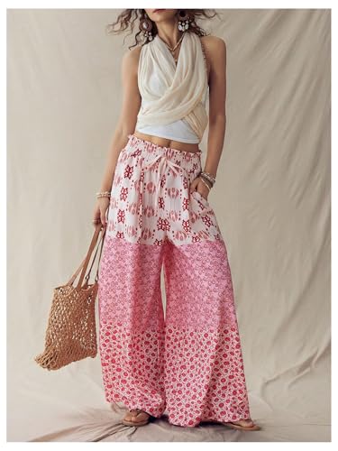 MakeMeChic Women's Boho Wide Leg Palazzo Pants Drawstring Paperbag Waist Trousers with Pockets4