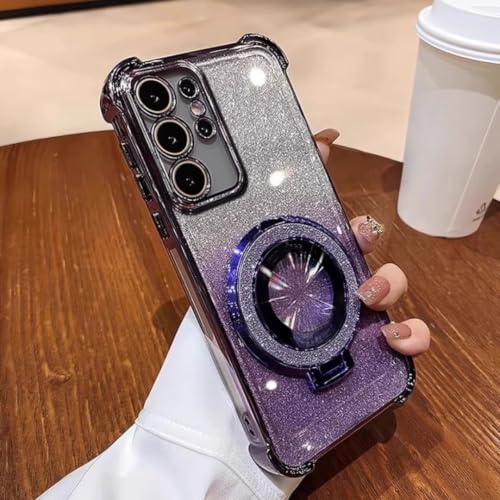 Étui à paillettes pour Samsung S25 S24 A36 violet avec support bague