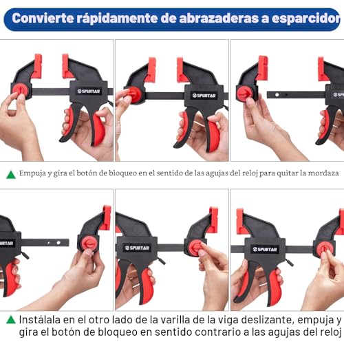 Miniatura 5 de Spurtar 6 Pinzas Sargentos Carpintero 150 Mm Y 300 Mm, Cierre Rápido Pinzas De Carga Pesada Para Carpintería, Trabajos De Metal, Manualidades, Proyectos Domésticos