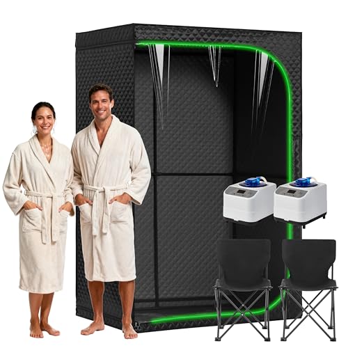 Tragbares Dampfzelt für 2 Personen für zu Hause – extra große Doppelbox mit 2 Dampfgarern, 2 Klappstühlen und transparentem Fenster, Spa-Raum im Innenbereich, 180,3 x 124,5 x 91,4 cm, Schwarz