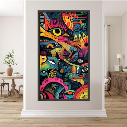 Motif tribal coloré tableau abstrait design géométrique des yeux