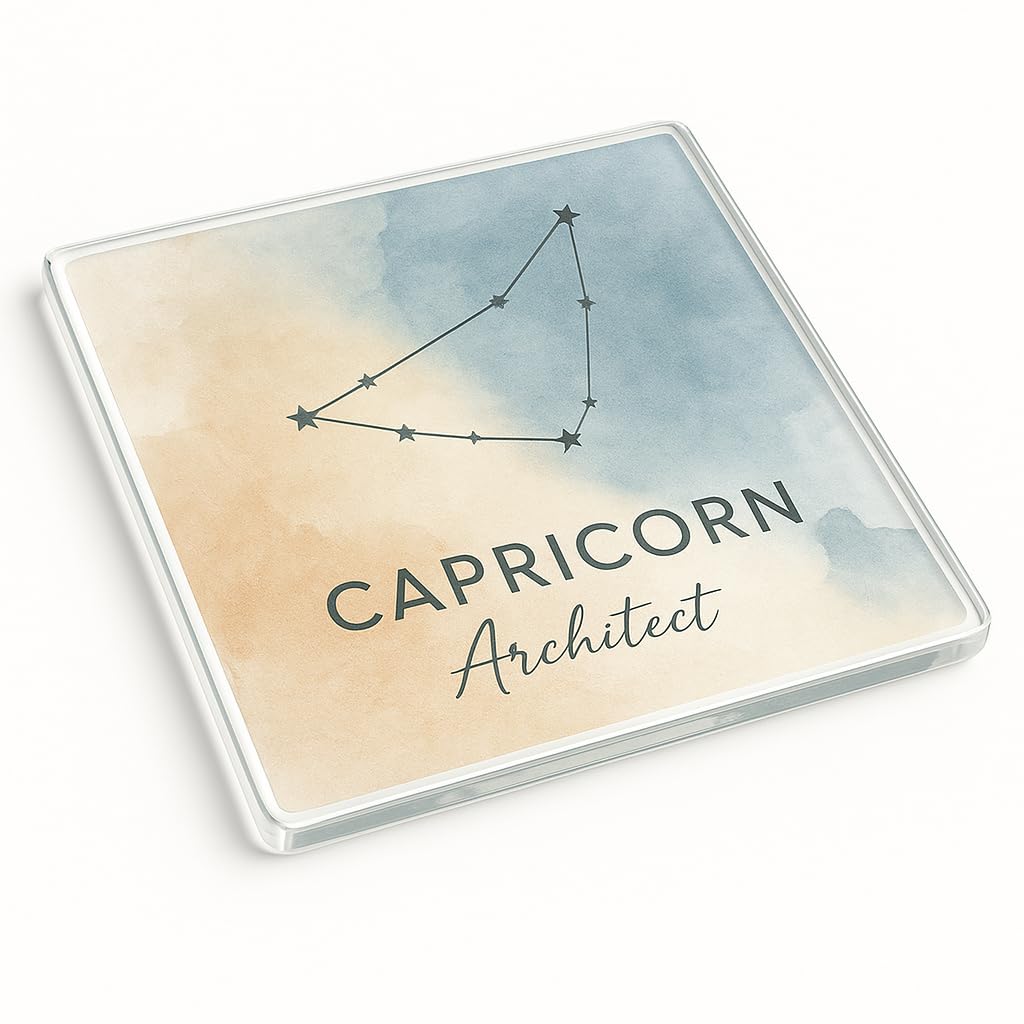 Zodiac Celestial Craft Acrylic Coaster Gift - Modern Boho Minimalist Design for Astrologer - Unique Capricorn Watercolor Desk Accessory