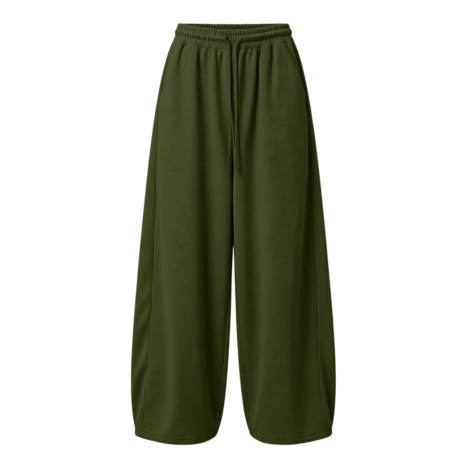 Pantalon Large Femme Cordon Taille Élastique Poches Latérales Couleur Unie
