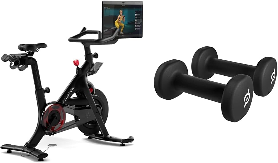 Peloton Bike+ | Indoor Stationary Exercise Bike with 24โ HD, Anti-Reflective Rotating Touchscreen & Light Weights | Set of Two Sweat-Proof Weights with Nonslip Grip