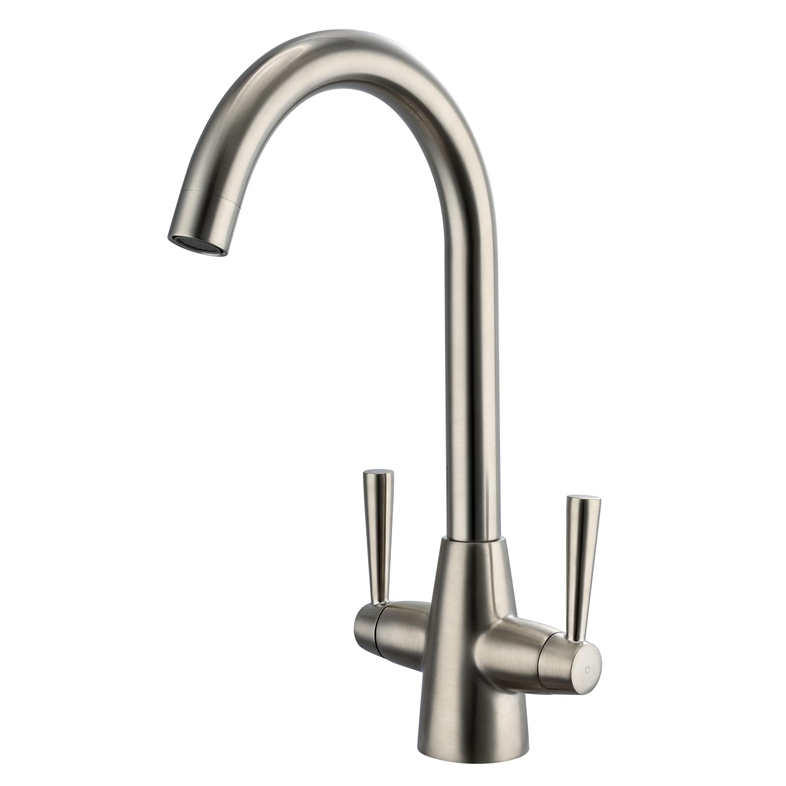 Brushed Kitchen Tap Dual Lever Kitchen Sink Mixer Taps Brushed Nickel High Arc Mixer Tap for Kitchen Sink 1 Hole Twin Lever Stainless Steel Streamline Kitchen Faucet