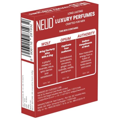 Image of NEUD Luxury Perfume Gift Set for Men - Long Lasting Eau de Parfum, Citrus, Lavender, Cedarwood Fragrance - 1 Pack (3 x 10ml Vials)