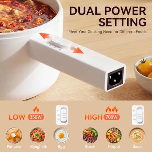 Image of Electric Hot Pot, 1.5L Mini Hot Pot, Ceramic Glaze Non-stick Portable Pot, Electric Pot for Steak, Egg, Fried Rice, Oatmeal, Soup, Ramen with Dual Power Control, Electric Pot for Dorm