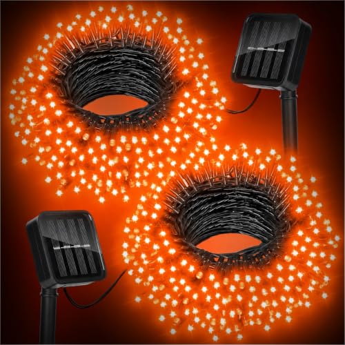 Moettany Orange Lights for Halloween Outdoor Solar String Lights Waterproof for Halloween Decorations Total 100LED 45FT for Garden Yard Pathway Fence 8 Modes 50LED x 2 Packs