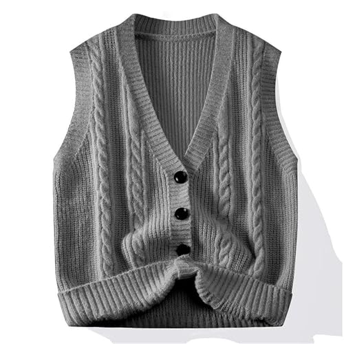 Men's Cable Knit Sweater Vest Classic Soft Warm Button Front Chunky V Neck Sleeveless Pullover2