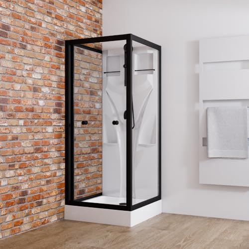 Schulte cabine de douche intégrale 80 x 80 x 190 cm (bac de douche inclus), profilé noir, verre de sécurité transparent (porte 5 mm, paroi latérale 4 mm), cabine complète carré