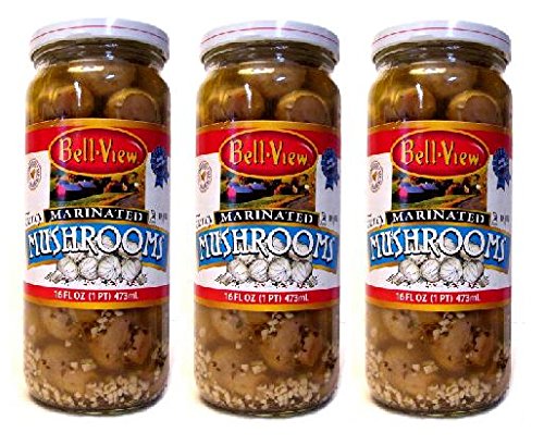 Bell View Gourmet Fancy Marinated Mushrooms Packed in Olive Oil & Garlic (3 Pack) 16 oz Jars