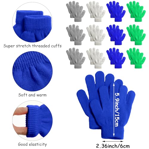JenPen 12 Sets Kids Winter Beanies and Gloves Children Warm Winter Hats Stretchy Knitted Gloves for Boys Girls3
