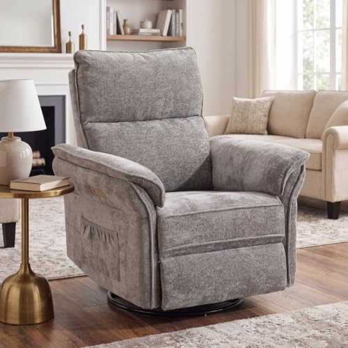 Image of Swivel Rocker Recliner with Auto Rocking,Power Recliner Nursery Chair with Massage and Heat,Glider Recliner Nursery Chair for Living Room,Grey
