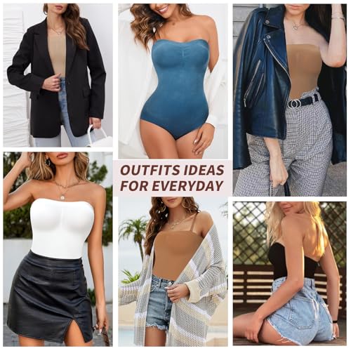 Image of Strapless Shapewear for Women,Tummy Control Bodysuit With Built In Bra,Seamless Body Shaper Tube Top Body Suit