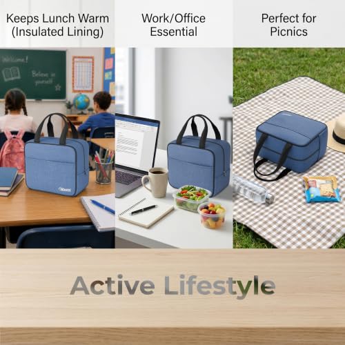 Image of Crasts Insulated Travel Lunch Bag for Office, School & College Waterproof Thermal Tiffin Bag for Men, Women & Kids | Small Lunch Carry Bag with Front Pocket for Picnic Daily Use Lunch bag (Light Blue)
