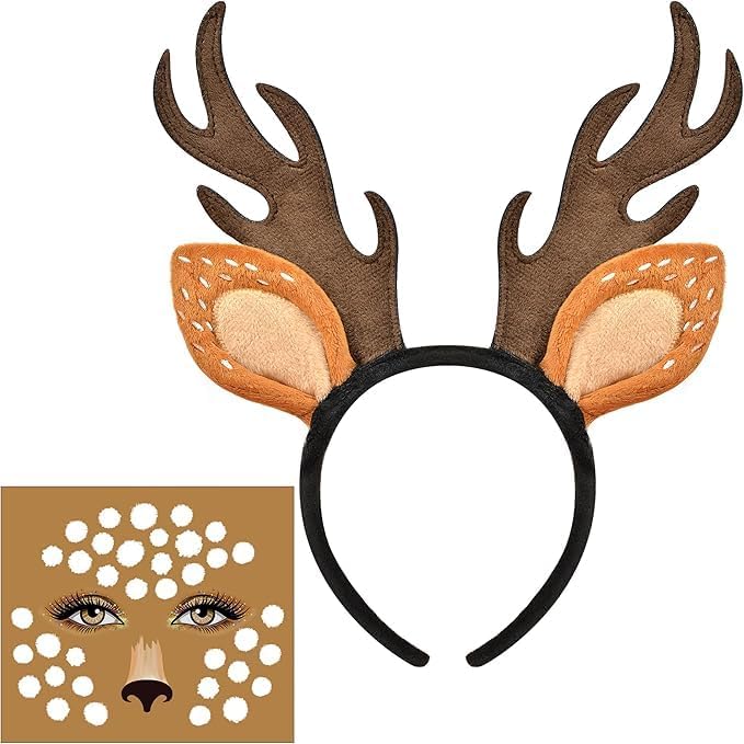 Zadin 2025 Deer Costume For Women, Adult Antlers Headband, Halloween Bambi Doe Fawn Sven Reindeer Animal Deer Ears (Mocha)
