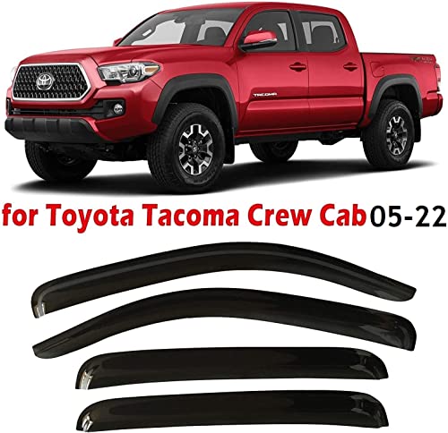 Tape-On SmokeTinted Side Window Visor Deflectors Vent Rain Guards 2005 - 2022 Compatible with Toyota Tacoma Double Cab 2021 2020 2019 2018 2017 2016 2015