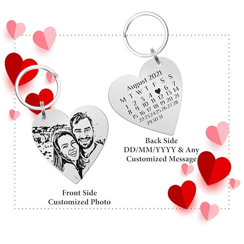Image of Customized Photo Keychain & Date Engraved Calendar Keychain on Stainless Steel Best Gift For Couple, Bridesmaid, Women, Men And All To Your Loved Ones