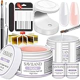 SAVILAND Builder Nail Gel Set - 2 Basic Colors Nail Extension Kit for Thickening Strengthening & Apex Building with Foundation Gel Top Gels LED Lamp Brush 100 Pcs Nails Forms for Home Salon