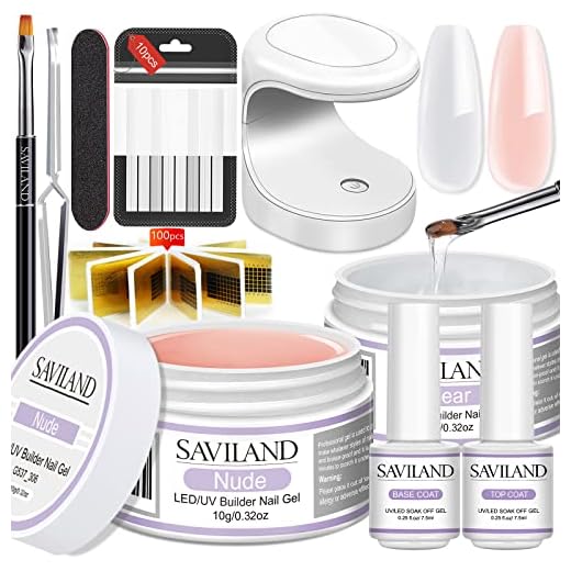 Saviland Builder Nail Gel Kit - Fiberglass Nail Extension Kit with Clear Pink Builder Nail Gel Nail Strengthen Gel for Nail Extension at Home