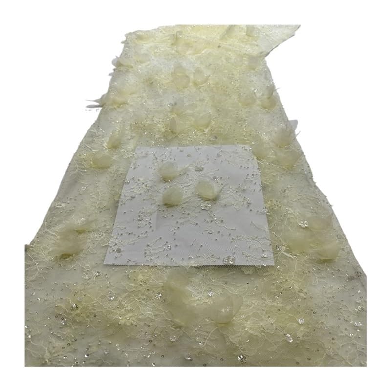 Wyvix 5 yardas hechas a mano estéreo bordado tela tubo de cuentas encaje 3D for vestido novia prendas vestir mujer DIY(Yellow)