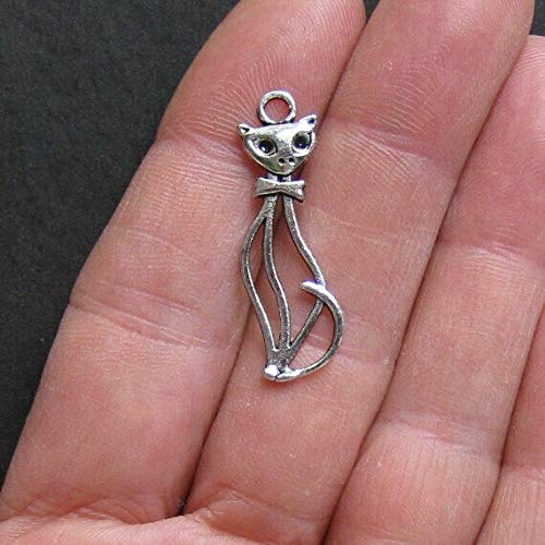 10 Kitty Cat Charms Antique Silver Tone - Charms Pendants