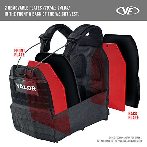 Image of Valor Fitness Weighted Training Vest with Weight Plates - Adjustable Shoulder Pads - 14, 20 or 30 lbs - Endurance Strength Cross Training Rucking Running -WV Series