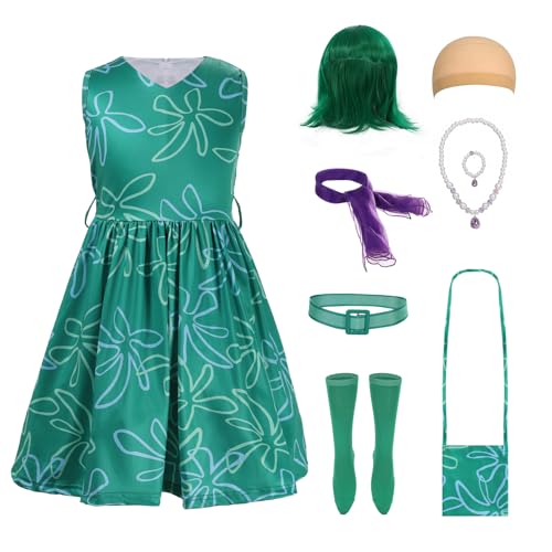Ditip 9Pcs Green Inside Costume Out Cosplay Dress up Halloween Outfits with Wig (140)