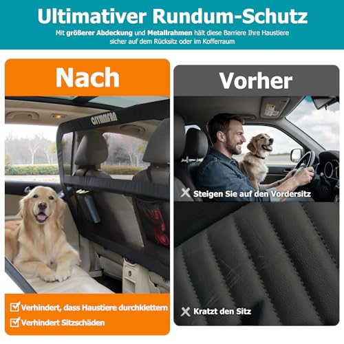 CJYMMFAN Hundegitter für Auto Rücksitz & Kofferraum mit Breiterer Abdeckung, Universal Fit für Auto & SUV, Hunde Auto Trenngitter mit Transparentem Netz und Stabilem Metallrahmen Hundeschutzgitter