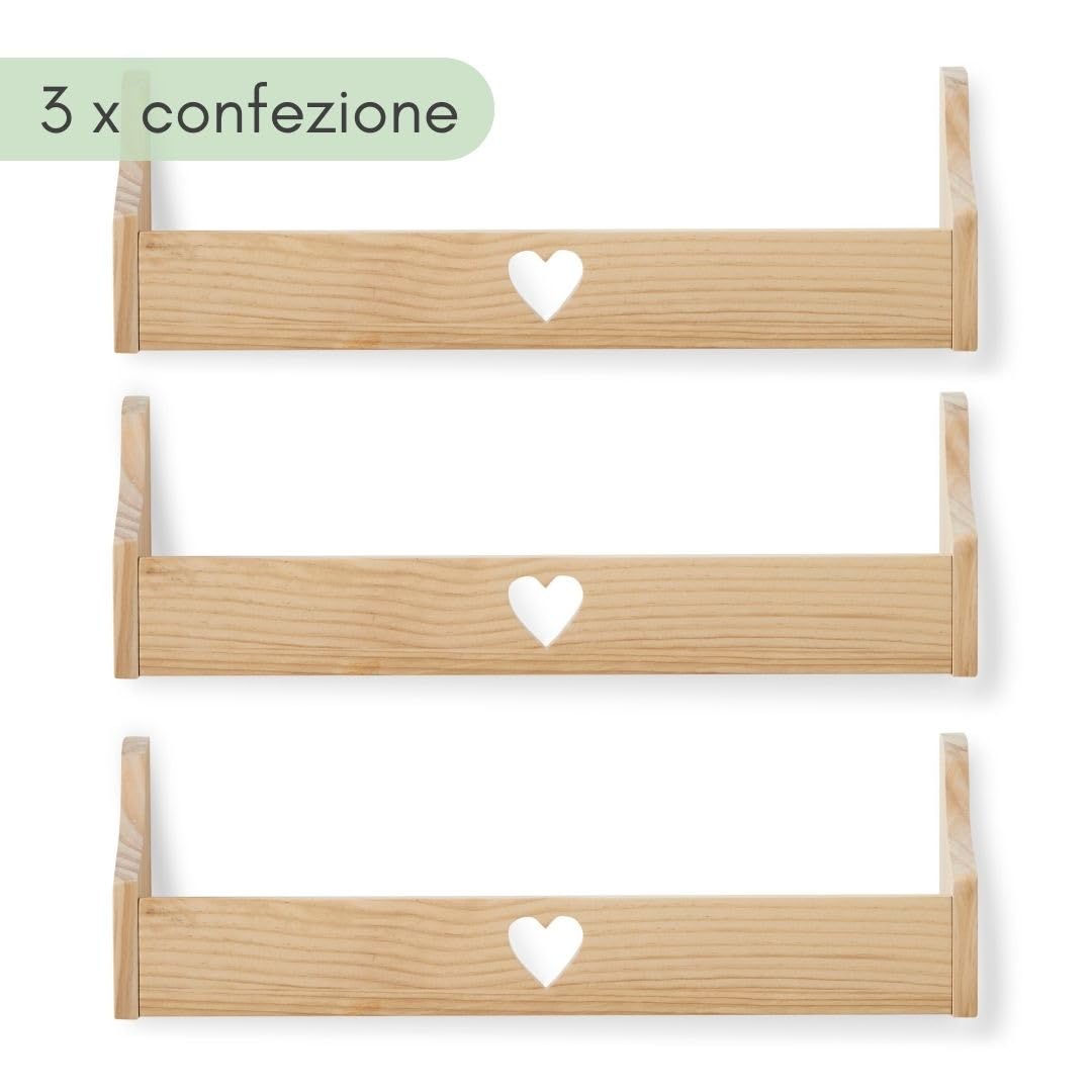 Haus Projekt Mensola a Parete per Bambini Cuore Scaffale Libreria Bambini, Mensole Cameretta, Organizer, Soluzione di Stoccaggio Multiuso a Parete, Heart Chubby Shelf (Pacchetto 3, Pino) 50x10x16cm