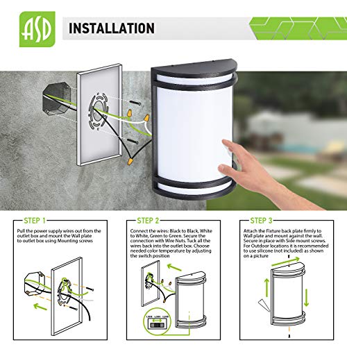 Asd Led Outdoor Wall Mount Light Fixture - Modern Oil Rubbed Bronze Wall Sconce Lighting - 15W 3000K 4000K 5000K Adjustable - Exterior Light Fixture - Front Door Lamp - Etl & Energy Star Listed 4 Pack #TOP6