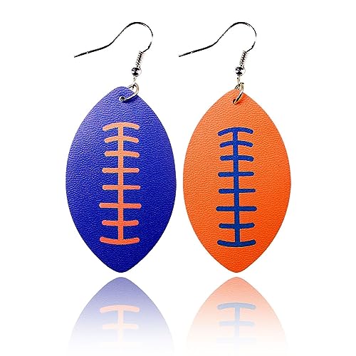 2Pairs Handmade Faux Leather Football Ball Drop Earring Set Lightweight Sparkly Glitter Dangle Earring for Women Mother Statement Jewelry Sport Accessory