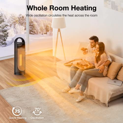 Tower Space Heater Indoor Use, 22" Electric Room Heater, Oscillating Floor Heater With Thermostat, Remote, Timer, Tip-Over Protection, Portable Quite Heater For Large Room Bedroom Office, 1500W #TOP1