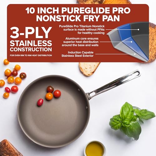 Image of Viking PureGlide Pro 3-Ply Nonstick Frying Pan, Made without PFAS, 10-Inch Induction Cookware, Metal Utensil Safe Titanium Nonstick Surface, Oven Safe to 600F