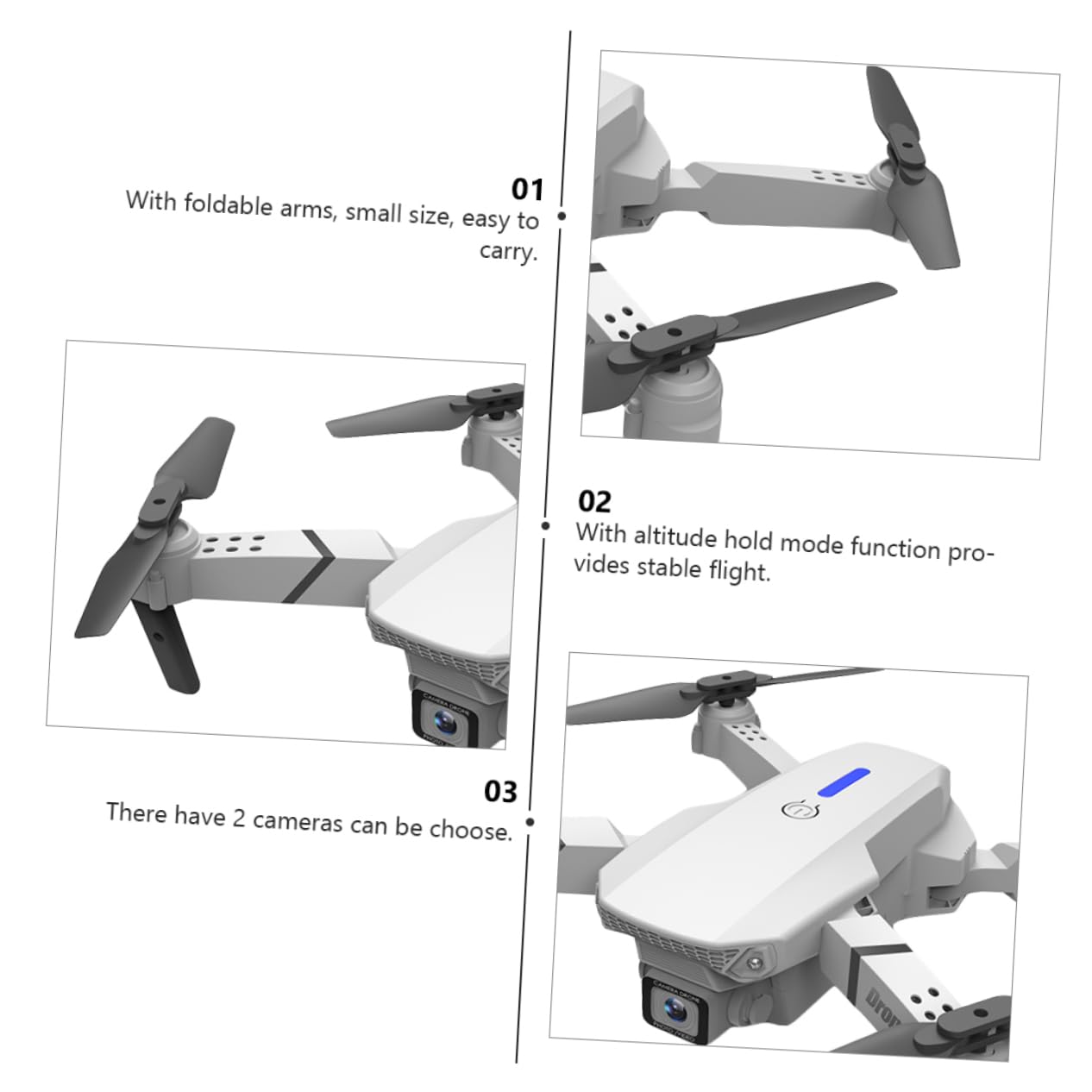 Abaodam Drone Pieghevole E525 Doppia Telecamera 4k, Quadricottero Leggero in Plastica, Video e Foto ad Alta Definizione per Riprese Aeree, Mini 4 Pro Drone