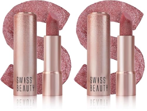 Image of Swiss Beauty More Than Glitter Lipstick | Glittery Finish | Nourishing | With Vitamin C | One Swipe Smooth Glide | Shade- 2 Glitz Pink, 3gm (Pack of 2)