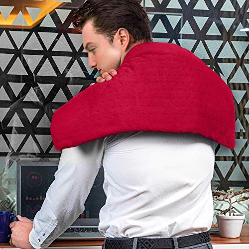 Cure Choice Large Electric Heating Pad for Back Pain Relief + Storage Pouch, Ultra Soft 12"x24" Heating pad for Muscle Cramps - Heated Pad with Adjustable Temperature Settings (Maroon)