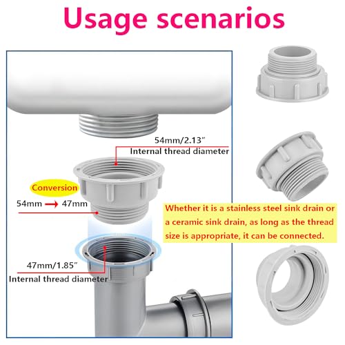 Qrity 1PCS Kitchen Sink Waste Pipe Fitting 54mm Female Thread to 47mm Male Thread Reducer for Odour Traps Siphon - Image 3