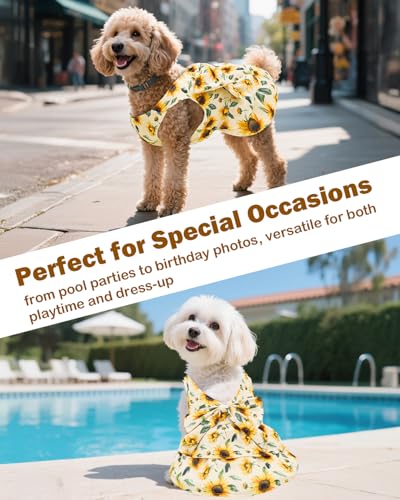 Image of CuteBone UPF50+ Dog Dresses for Small Dogs, Summer Sleeveless Deep V-Back Pet Dress with Big Bow, Breathable Swimwear Fabric, Cooling Stretchy Puppy Clothes for Outdoor Wedding Party Beach DV06M