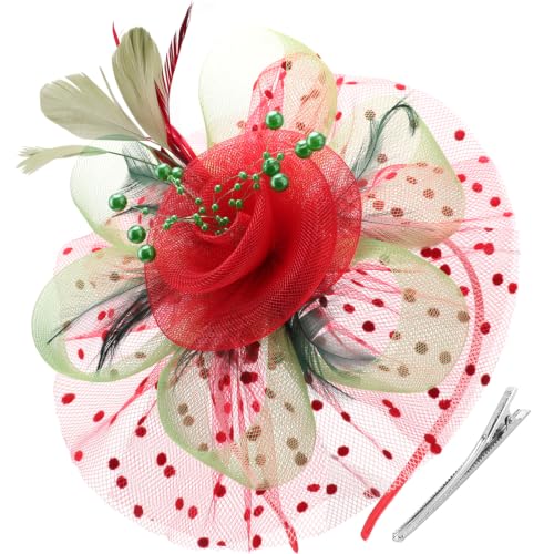 Image of DRESHOW Fascinators Hat Flower Mesh Ribbons Feathers on a Headband and a Clip Tea Party Headwear for Girls and Women
