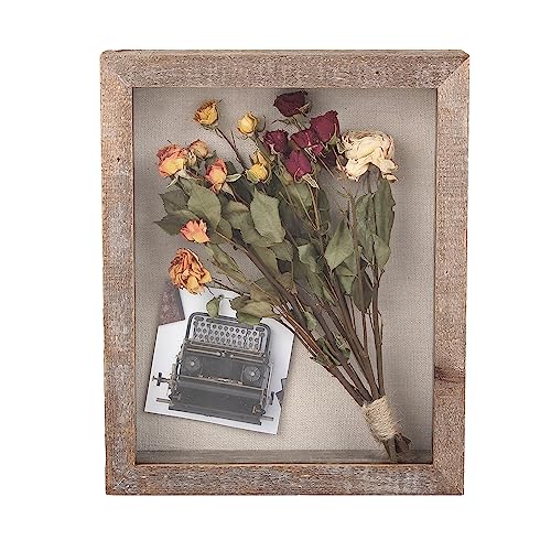 Image of Shadow Box Rustic Picture Frame 8x10 Natural Wood Display Case for Memorabilia, Awards, Medals, Photos - Barnwood