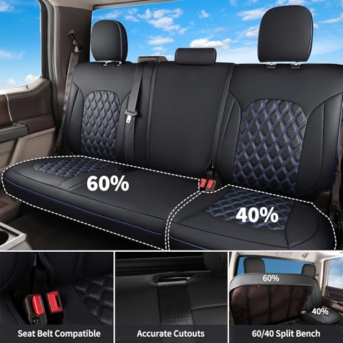 Image of Huidasource Tacoma Truck Seat Covers Custom Fit for 2016-2023 Double & Crew Cab Toyota Tacoma SR SR5 Limited TRD Sport /Pro /Off Road, Full Coverage Front and Rear Seat Covers (Full Set /Black & Blue)