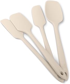 Rachel Zoe 4 Piece Silicone Spatula Set for Kitchen, Food Grade Cooking Utensils Set, Heat Resistant up to 365°F, Non-Stick Cookware, Dishwasher Safe Spatula Prep Set, for Cooking or Baking, Cream