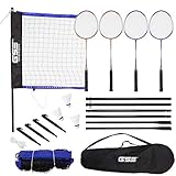 GSE Games & Sports Expert Portable Badminton Complete Set. Including Badminton Net, 4 Badminton Racquets & 3 Shuttlecocks (Recreational Badminton Set)