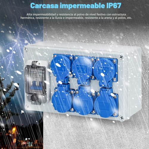 Distribuidor de corriente para construcción 16A IP67 con interruptor FI y 6 enchufes 4