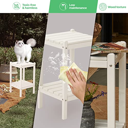 Letsdate Oversized Two Tier Square Plastic Side Table | All-Weather Storage End Table Outdoor & Indoor | Modern End Table | Easy To Assemble | For Lawn, Porch, Patio, Backyard, Garden (White) #TOP5
