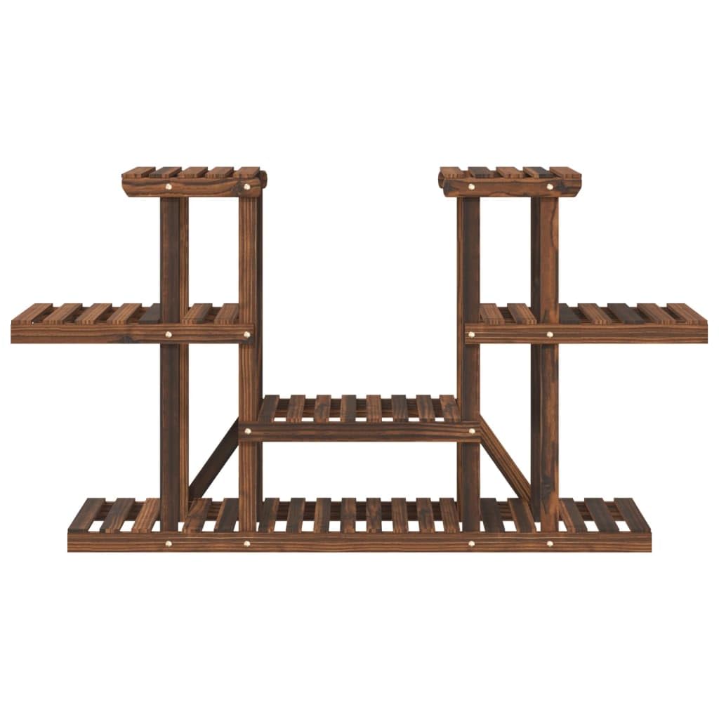 Soporte para flores de madera maciza de abeto, 110 x 25 x 73 cm, estantería para plantas con aspecto carbonizado para salón, balcón, terraza, incluye soporte de pared e instrucciones de